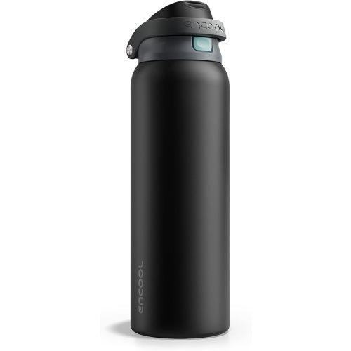 ENCOOL Leakproof Insulated Water Bottle with Straw Dual-Sip Water Bottle Bag-Safe Design for Work, Commute & Gym – Keeps Drinks Cold All Day, 40 oz, Charcoal Gray