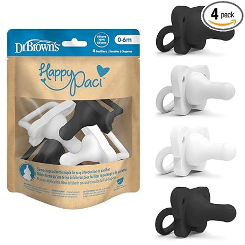 Dr. Brown's HappyPaci Silicone Pacifier, Gray, Black, White, 0-6m, 4-Pack