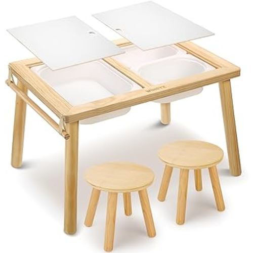 wingyz Sensory Table and Chair Set, 3 in 1 Kids Table for Play Study Art Dining Toys Storage, Sensory Activity Tables for Toddler with Storage Bins, Children's Gifts for Boys and Girls