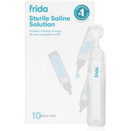 Frida Saline Ampules for Therapy, Gentle Drug-Free Isotonic Saline for Airway Hydration and Congestion Relief, Safe for All Ages, 10 Single-Use Vials