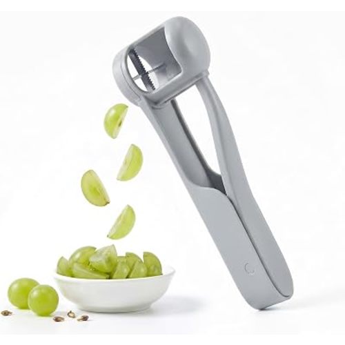 Homnoble Grape Cutter for Toddlers & Baby - Stainless Steel Grape & Cherry Tomato Slicer for Kids Lunch Box - Portable Small Fruit Quarterer Tool, Prep for Salad & Healthy Snacks