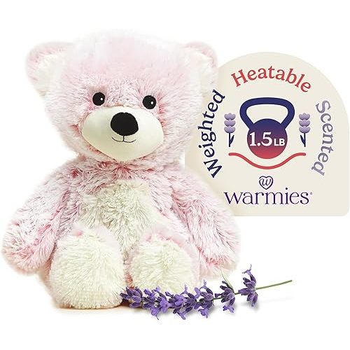 warmies Microwavable & Weighted Stuffed Animals, Pink Bear - Heated Stuffed Animal Plushie for Warmth & Comfort - Cute Soft Plush Toys for Adults & Children (Boys, Girls, Babies & Toddlers)