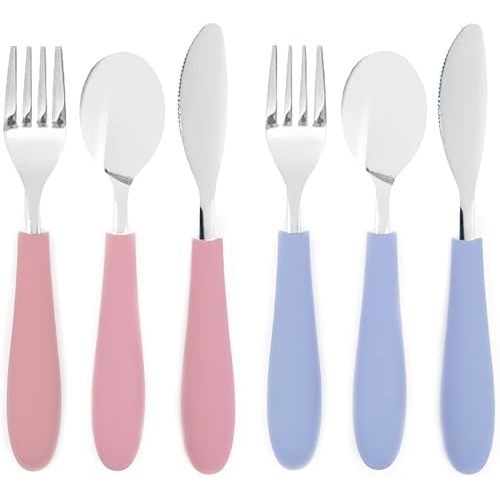 Elk and Friends Kids Silverware with Silicone Handle | Childrens Safe Flatware | Kids Utensils | Spoon + Fork + Knife set | 4 years+ | 6 Pieces