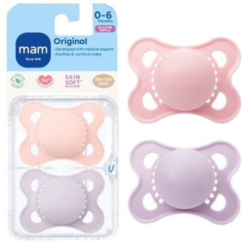 MAM Matte Original Unprinted Pacifier 0-6m - Girl - 2pc: BPA-Free Silicone, Phthalate-Free Infant Soothing Essentials