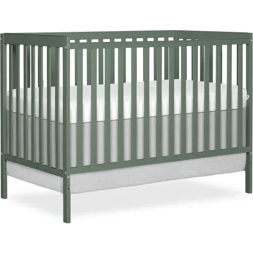 Dream On Me Synergy 5-in-1 Convertible Full-Size Baby Crib with Toddler, Day & Full Bed Conversion in Meadow Green, GreenGuard Gold & JPMA, 3 Mattress Heights, Sustainable Pinewood