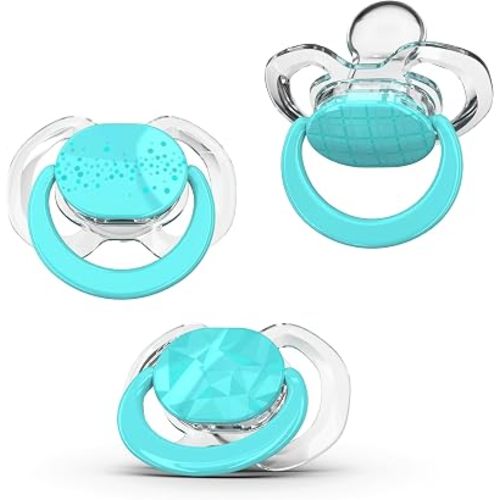 Smilo Baby Pacifier with Orthodontic Design for Healthy Dental Development - Stage 1 for Babies 0-3 Months - Pack of 3X 100% Silicone Newborn Pacifiers BPA Free - Aqua Blue