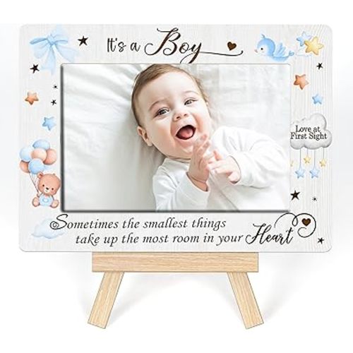 New Baby Gift Frame for Boy - 'Smallest Things Take Up Most Room in Your Heart' Photo Frame - Newborn Picture Frame for Parents, Tabletop With Easel (A26)
