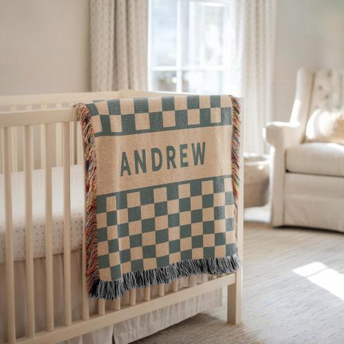 Personalized Baby Boy Blanket for Nursery Decor Custom Baby Name Blanket Custom Kids Name Tapestry Baby Shower Gift Woven Throw Blanket
