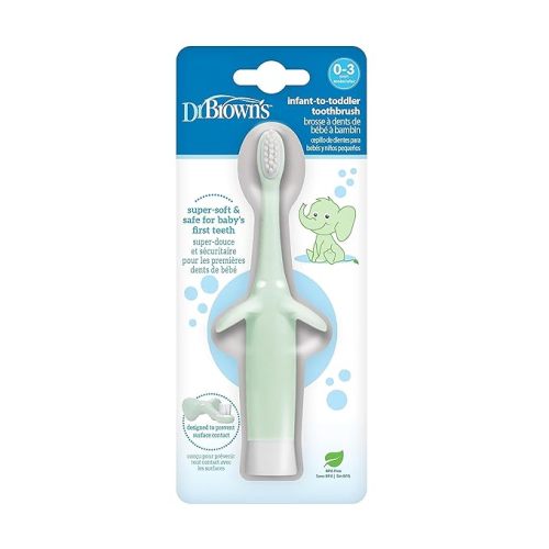Dr. Brown's Infant-to-Toddler Toothbrush, Soft and Safe Baby Training Brush, Elephant, Mint, 0-3 years
