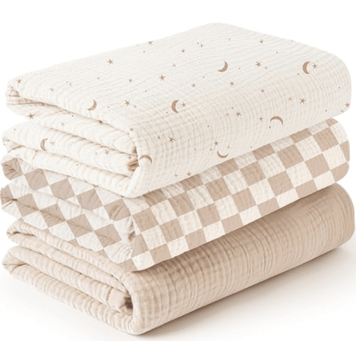 Konssy 3 Pack Muslin Swaddle Blankets for Unisex, Newborn Receiving Blanket, Large 47 x 47 inches, Soft Breathable Muslin Baby Swaddles for Boys & Girls