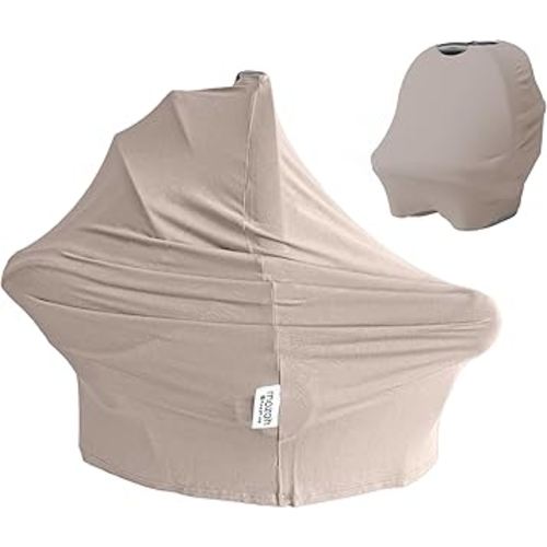 MOZAH Baby Multi-Use Cover: 9-in-1 Car Seat Covers Canopy Cover, Breathable Breastfeeding Cover, Stroller Cover & More, Boys & Girls Shower Gifts (Warm Taupe)