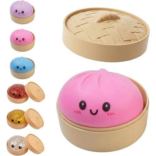 Dumpling Squishy, Dumpling Squishy Mystery Box, Glitter Mystery Dumplings Box, Colorful Dumplings Stress Balls Fidget Sensory Toy, Easter Basket Stuffers Party Favors (Pink)