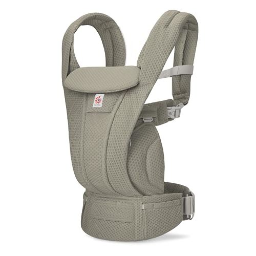 Ergobaby Omni Deluxe Baby Carrier for Newborn to Toddlers 0-48 Months (7-45 lbs) - 4-Position Breathable Mesh Baby Carrier with Ergonomic Support, Storage Pockets, and Sun Hood - Soft Olive
