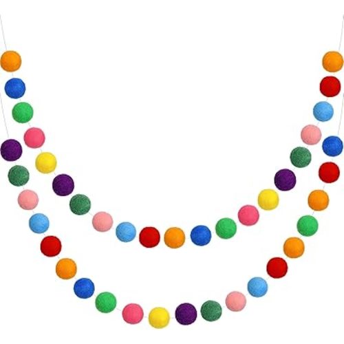 Boao 2 Pcs Wool Felt Ball Garland Colorful Pom Pom Garland 9.84 Feet 70 Balls Handmade Rainbow Felt Wall Banner for Easter Classroom Nursery Birthday Party Spring Tree Decorations