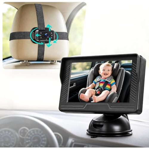 Baby Car Camera Rear-Facing Infant Monitor with Night Vision Car Camera for Baby Wide-Angle Lens Easy Install 360°Adjustable Display