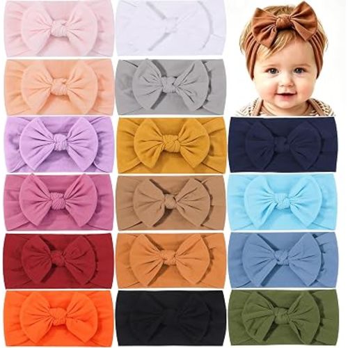 ALinmo 16PCS Baby Nylon Headbands Soft Baby Girl Headbands with Hair Bows