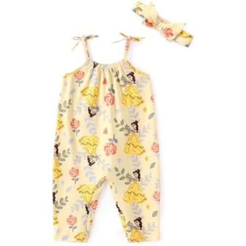 Disney Frozen Elsa Princess Minnie Stitch Marie Girls Romper with Bow Tie Strap and Headband Cute Jumpsuit for Baby & Toddler