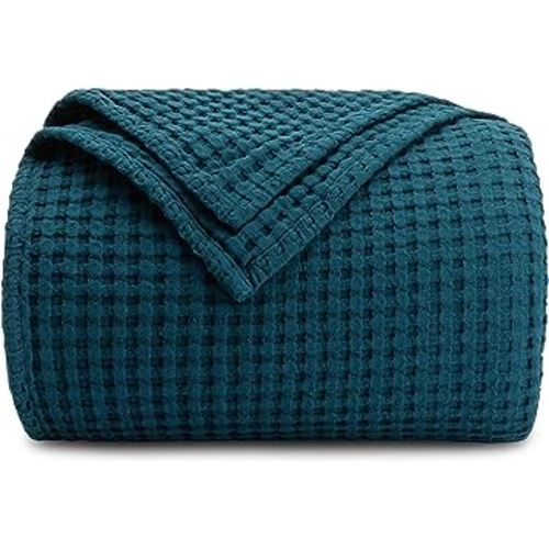 Comfy Cubs 100% Cotton Waffle Weave Throw Blanket Breathable Skin-Friendly Soft Lightweight Blankets - Perfect Warm Textured Blanket Layer - Size for Couch Bed & Sofa (Neptune, 50" X 60")