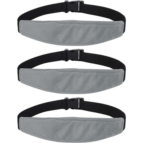 3 Pieces Baby Car Seat Head Support - Head Band Strap Headrest, Sleep Sling Sleep Locator for Infants and Toddlers Cute Pattern Kids Travel (Soft Grey)