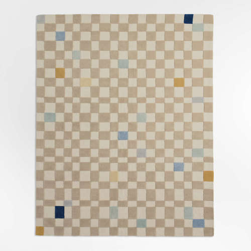 Imperfect Checkerboard Multi Blue Wool Kids Area Rug 5'x8'