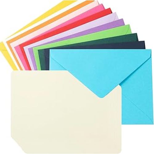 A7 Colorful Envelopes and Blank Cards 24 Pieces A7 Envelopes and 24 Pieces 5x7 Cream Color Flat Cards for Weddings, Invitations, Birthday, Baby Shower (Cream/Multicolor)