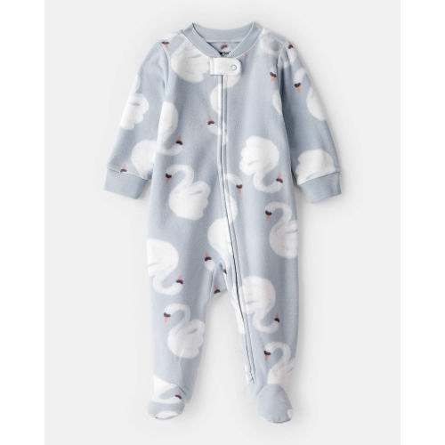 Baby Girl Swan Print Fleece Long-Sleeve Loose Fit Sleep & Play Pajamas - Blue - Carter's | Carter's