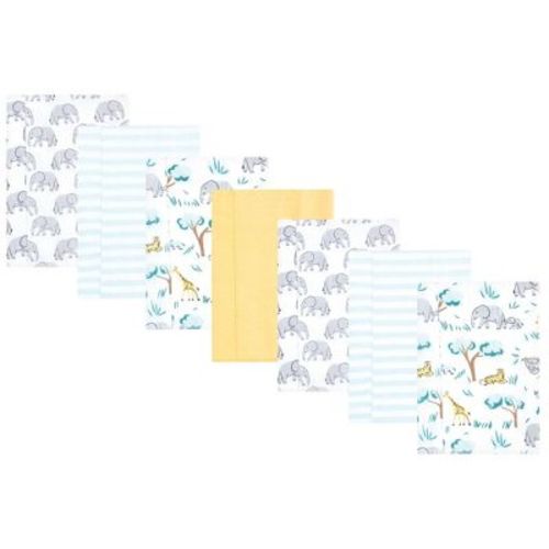 Hudson Baby Cotton Flannel Burp Cloths 7-Pack, Safari Friends, One Size