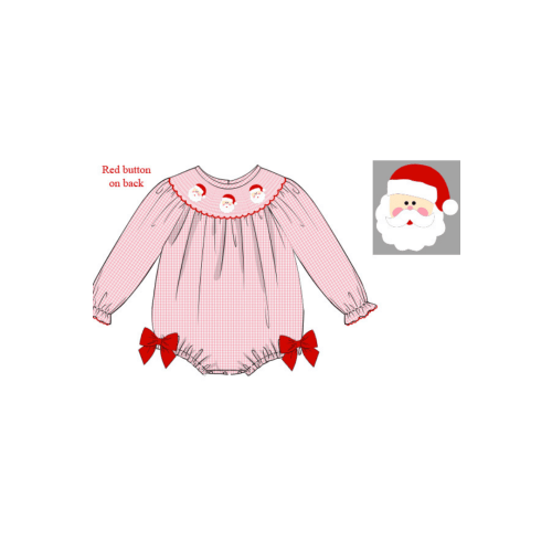 Smocked Santa Pink Gingham Bubble