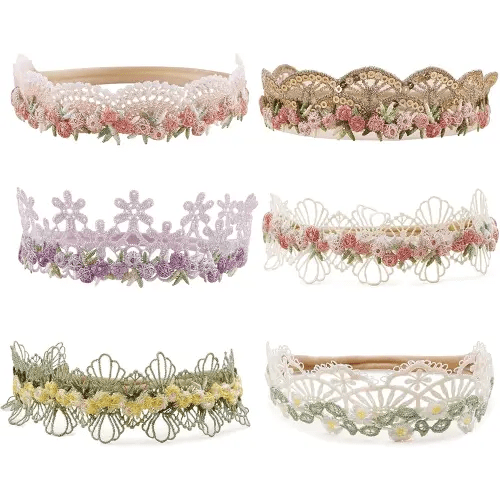 cherrboll Baby Flower Bows Headbands 6pcs Floral Hair Wraps Nylon Hairbands Crown Newborn Infant Toddler Hair Accessories