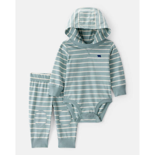 Baby 2-Piece Striped Bear Hooded Bodysuit Pant Set - Green/White - Carter's | Carter's