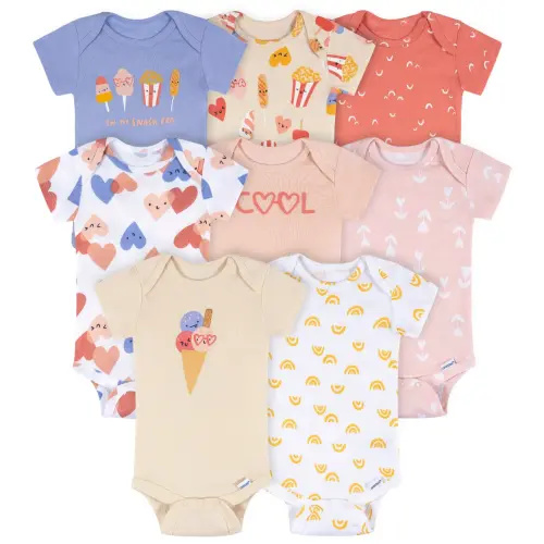 8-Pack Baby Girls Cool Snacks Short Sleeve Onesies® Bodysuits