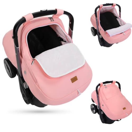Bioby Winter Baby Car Seat Cover, Infant Car Seat Cover for Boy Girl, Roomy, Cozy, Warm, Waterproof Baby Carseat Covers Canopy with Thickened Fleece Lining, Breathable Hole, Universal Fitted Pink