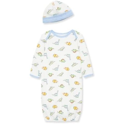 Little Me Clothes for Baby Boys' 2-Piece Nightgown and Cap Set 100% Cotton with Elastic Bottom, Baby Essentials, 0-3 Months
