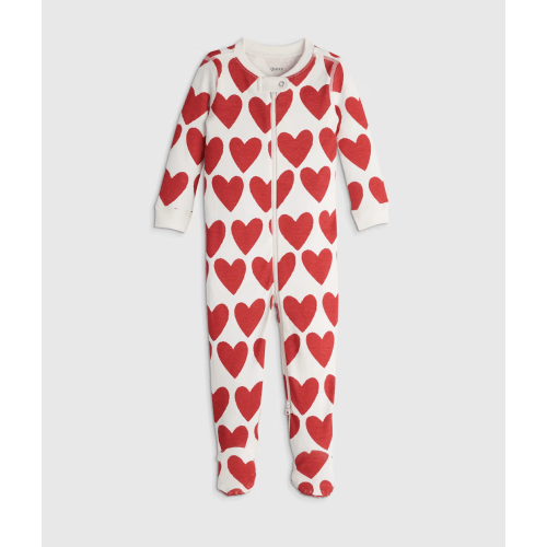 100% Organic Cotton Footie Pajama - Red Hearts