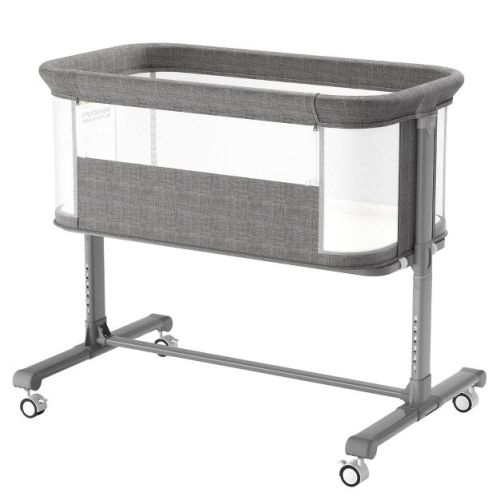 Kinder King Portable Baby Bassinet with Wheels, All-Mesh Bedside Sleeper, Newborn Crib with Removable Soft Mattress, Gray