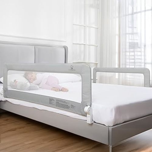 ComfyBumpy 2-Pack Bed Rail for Toddlers 55.5" L x 19.5" H | Toddler Bed Rails for Twin, Full, Queen & King Mattress Size | Swing Down Rail Guard | Mattress Side Rail for Kids | Gray
