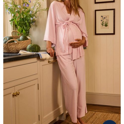 LAKE | Women | DreamModal Pajamas | Parisian Pink Pencil Stripe Maternity Kimono Bundle
