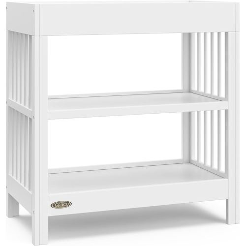 Graco Teddi Changing Table with Water-Resistant Changing Pad (White) - GREENGUARD Gold Certified, Includes Bonus Water-Resistant Changing Pad with Safety Strap, 2 Shelves, Easy-to-Match