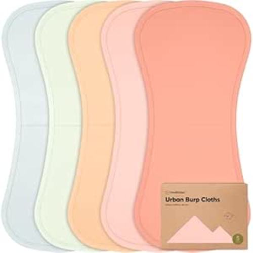 Organic Burp Cloths Baby Boy & Girl - 5-Pack Super Absorbent Cotton Burping Cloths for Babies, Soft & Plush Newborn Spit Up Rags, Infant Towels for Milk Spit Up, Unisex, Large 21" x 10" (Flora Dew)