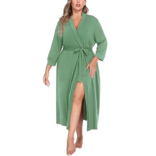 IN'VOLAND Womens Plus Size Kimono Robes Long Knit Bathrobe V Neck Ladies Loungewear Lightweight Soft Sleepwear 1X-5X