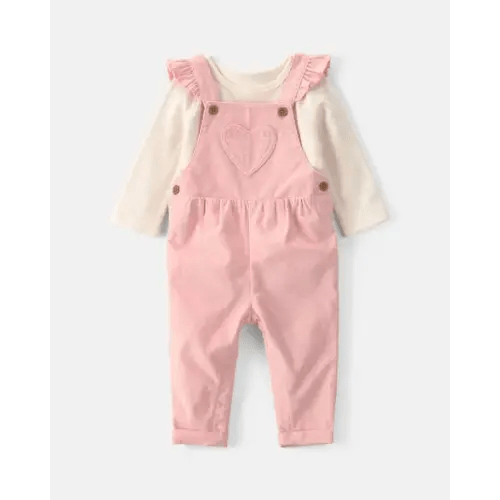 Baby Girl 2-Piece Heart Corduroy Overall Set - Pink | Carter's