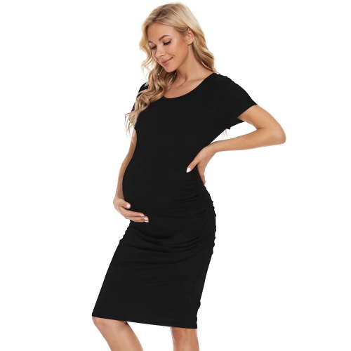 Women's Short Sleeve Maternity Dress Clothes Ruched Pregnancy Bodycon Dress