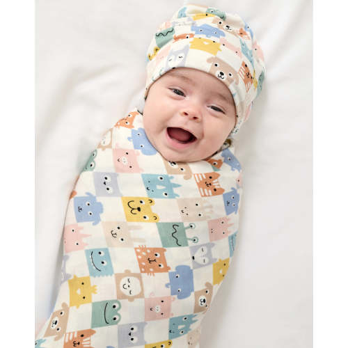 Check Mates Swaddle & Beanie Set | Little Sleepies