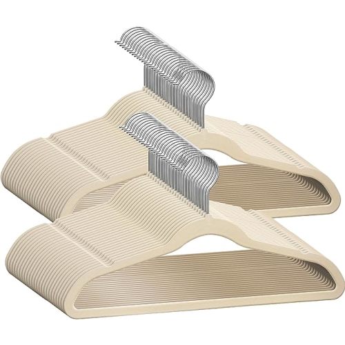 50 Premium Kids Velvet Hangers - 14" Non-Slip Clothes Hangers for Kids & Preteens - Ultra Slim, Space-Saving, Strong & Durable Hangers with 360° Swivel Hook - Ivory