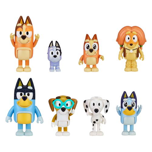 Bluey's Cartoon Figure Toys - Family & Friends 8 Pack - Bluey, Bingo, Chilli, Bandit, Honey, Socks, Chloe, Indy