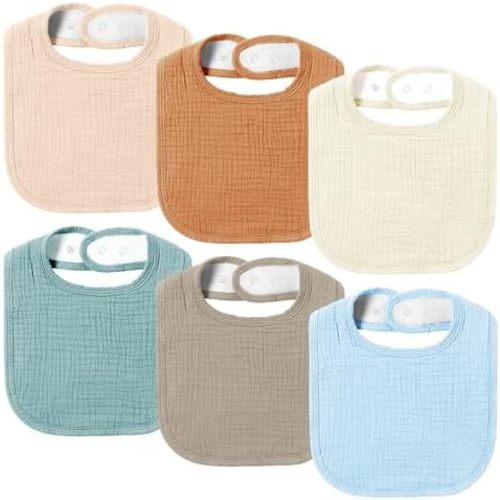 AMAWMW Muslin Baby Bibs for Unisex Boys Girls 6Pack Baby Bandana Drool Bibs Adjustable Newborn Bib for Drooling & Teething