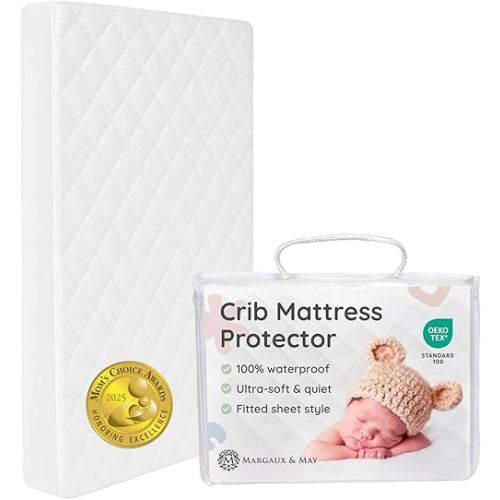 Margaux & May Crib Mattress Protector – 100% Waterproof Baby Crib Mattress Protector Pad, Highly Absorbent Quilted Cover, Oeko-TEX® Certified, Noiseless, Fitted 28" x 52" Standard Crib Fit