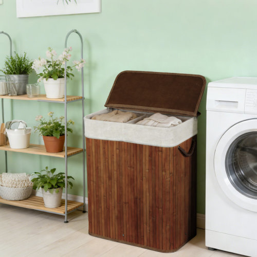 Bay Isle Home™ Natural Bamboo Laundry Hamper With Lid & Handles, Removable Liner, Ideal For Bathroom, Bedroom, Laundry Room & Reviews | Wayfair