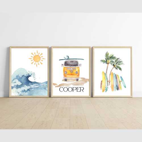 surfing theme coastal beach nursery bedroom decor, surfer nursery wall art, surfboard wall decor, surfer beach nursery wall art, baby surfer