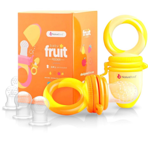 NatureBond Baby Food Feeder/Fruit Feeder Pacifier Nibbler (2 Pack) - Infant Teething Toy Teether Weaning in Appetizing Colors | + Additional Silicone Sacs